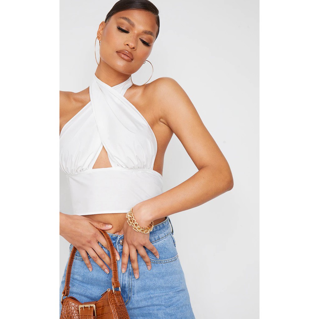 Self tie Halter Backless Crop Top Bralette Sloane Shopee Philippines