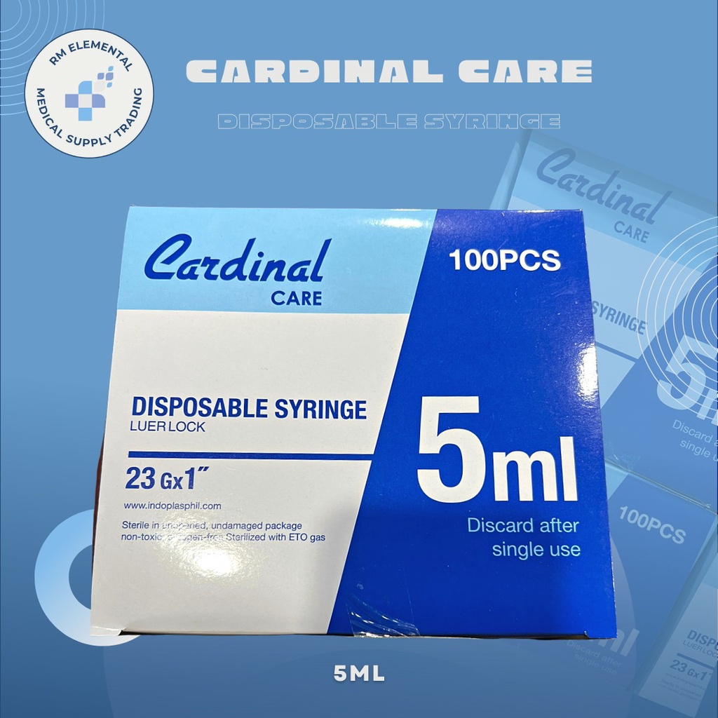 [ BOX ] CARDINAL CARE 5cc Disposable Syringe 5cc/ml Luer Lock Box of ...