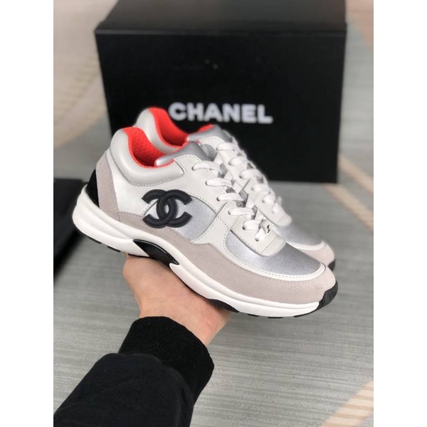 High quality men women unisex chanel real leather sneaker sport shoe running shoe 3 colors shoe
