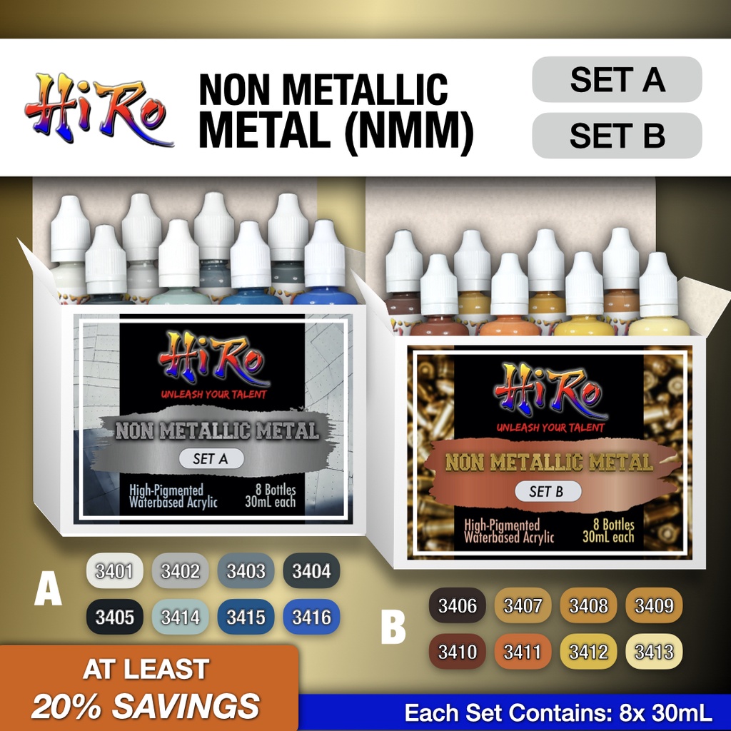 Non Metallic Metal NMM Set (Set A and/or Set B) Hiro Paints (8x30mL ...