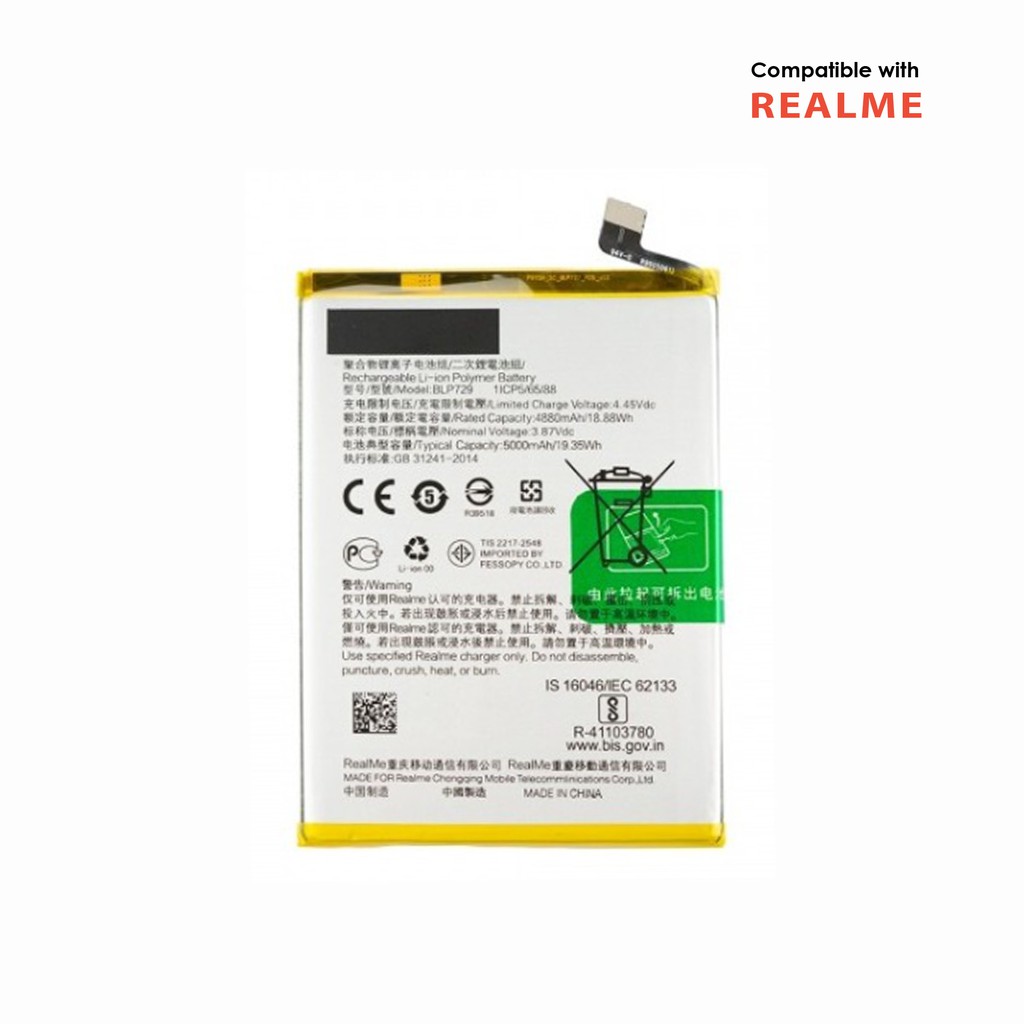 Battery for Realme C3 with Battery Model BLP-729 4.4V 19.35Whr 5000mAh ...