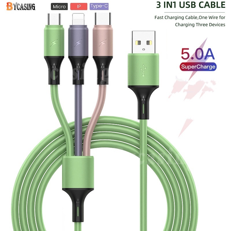 3 IN 1 USB Cable 5A Fast Charging USB Charger Cable for iPhone Type-C ...