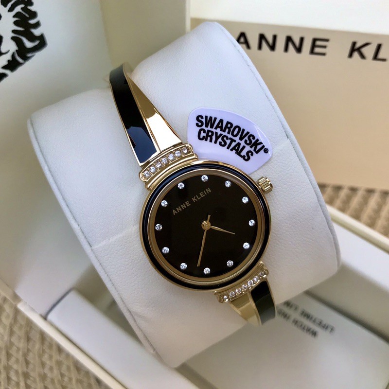 Anne klein women's black watch with swarovski crystals sale