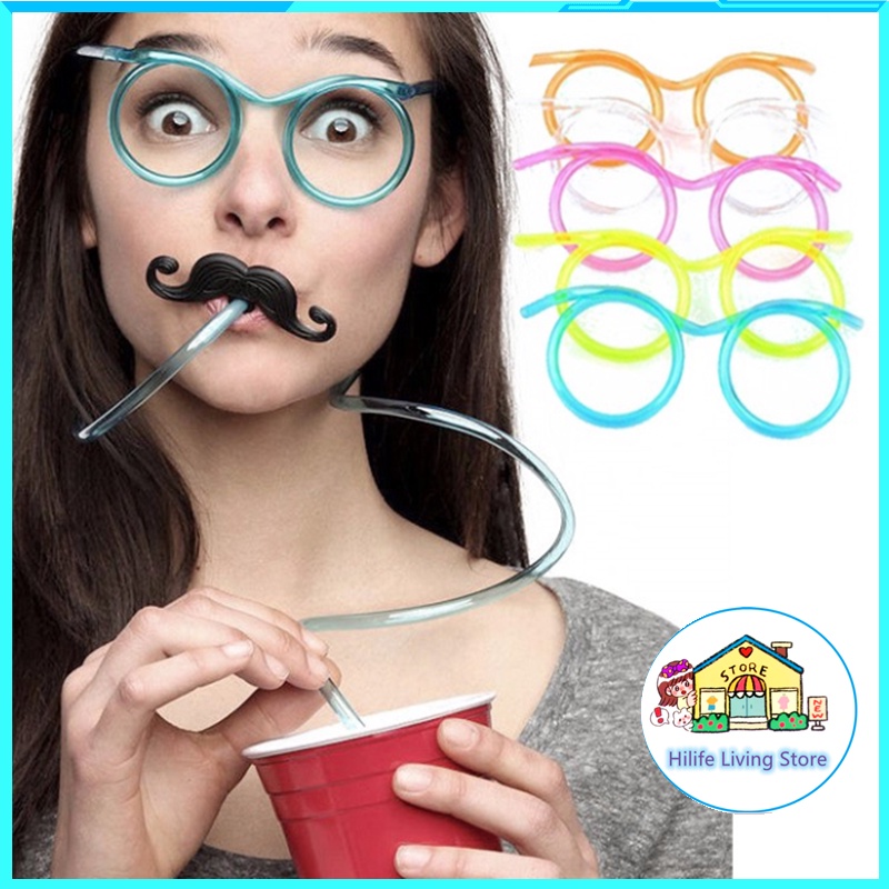 Children Beard Eyeglasses Straws Glasses Drinking Straw Crazy Funny