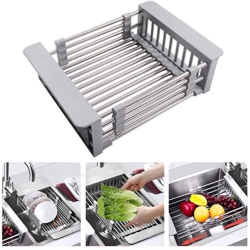Stainless Steel Expandable Kitchen Sink Organizer Dish Drainer | Shopee ...