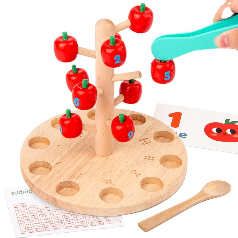 Wooden Apple Tree Counting Montessori Toys Educational Wooden Toys ...