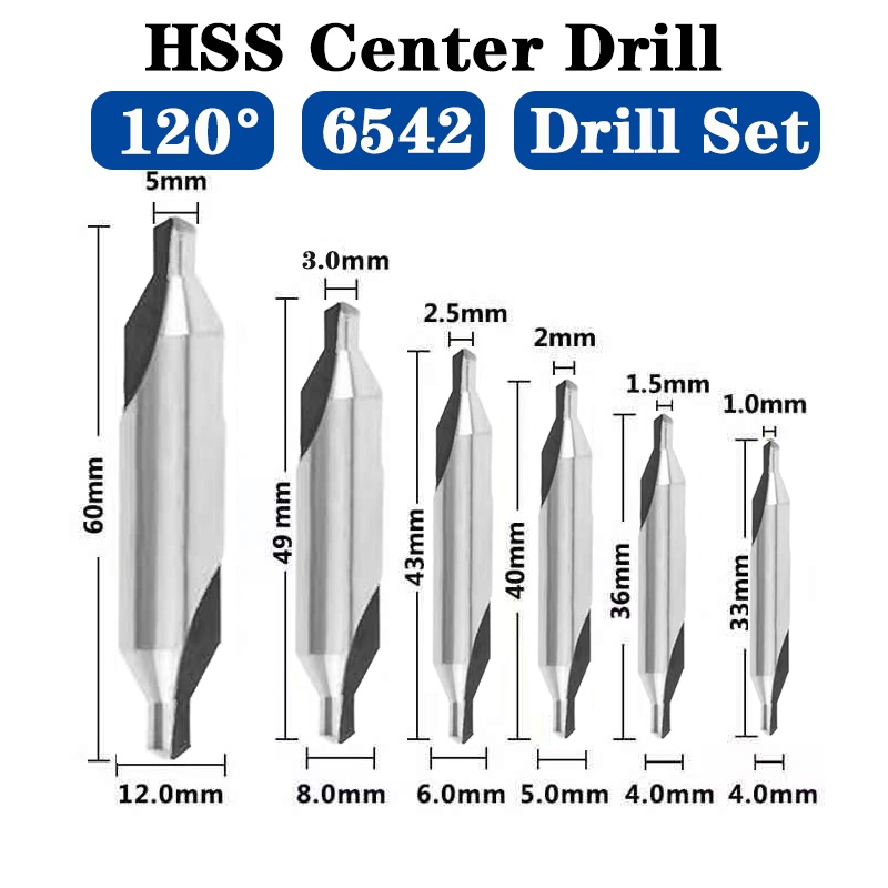 YOLO MALL HSS Center Drill Bit Set 1.0-5.0mm Hole Core Cutter M35 6542 ...