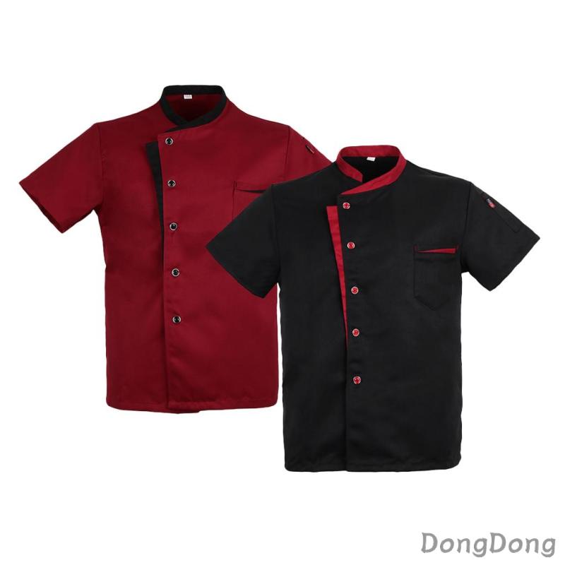 Chef Jacket Short Sleeves Tunic Hotel Waiters Kitchen Uniform Red/Black ...