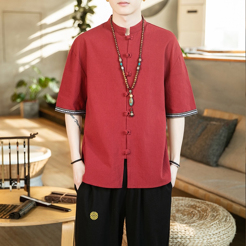 Traditionele Chinese Stijl Borduurwerk Hanfu Blouse Tang Pak Mannen T