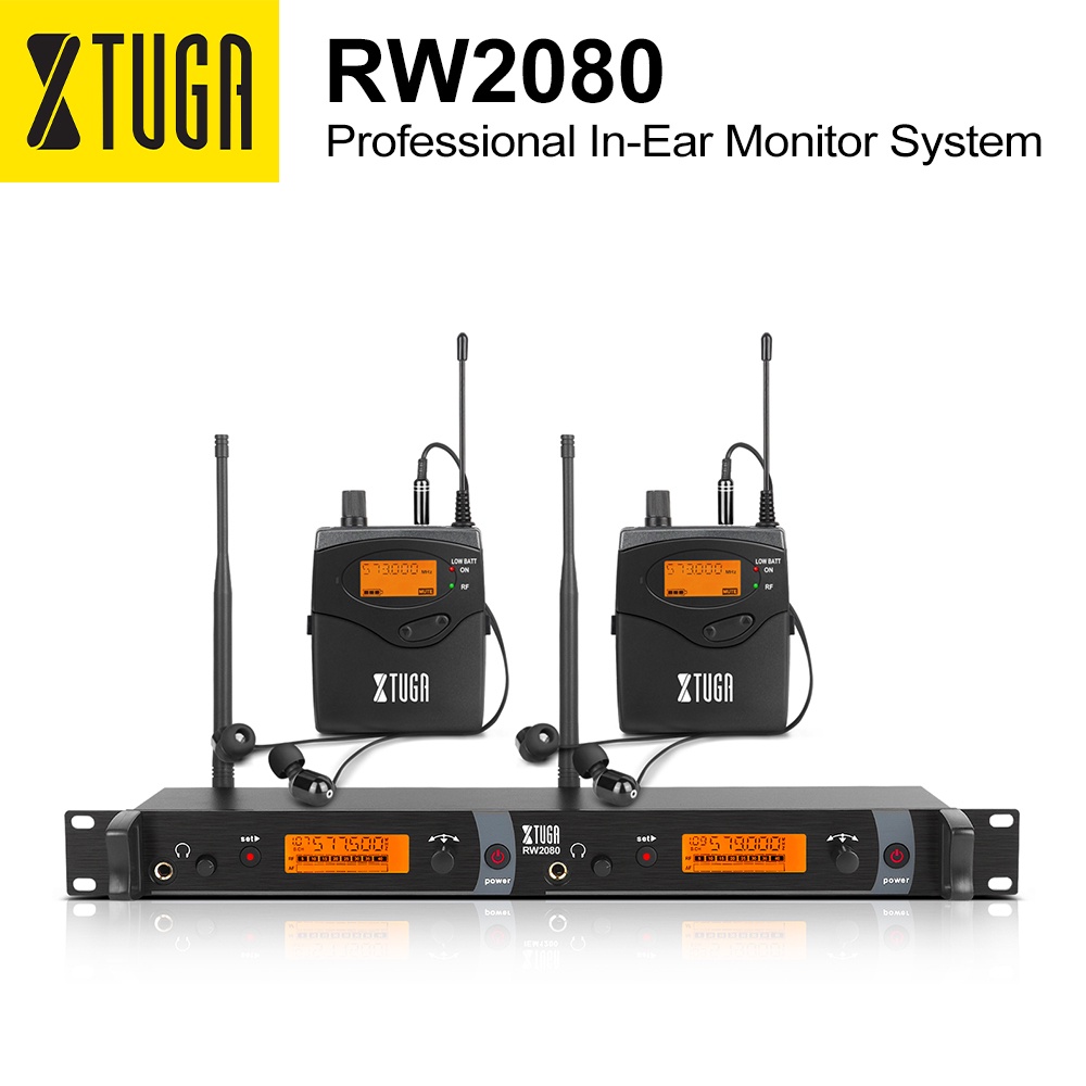 XTUGA RW2080 Wireless In Ear Monitor System 2 Channel 2 Bodypack with