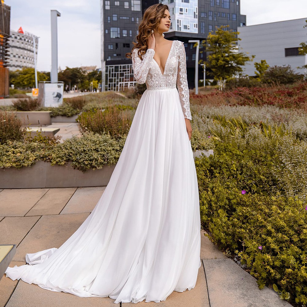 Chiffon hippie clearance wedding dress