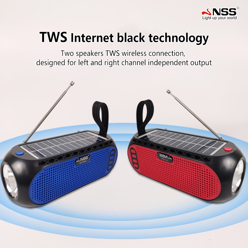 NSS Solar Speaker with Flashlight Portable Bluetooth Speaker FM/TF/USB ...