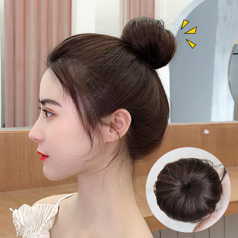 Ladies Real Human Hair Straight Chignon Donut Hair Bun Extension