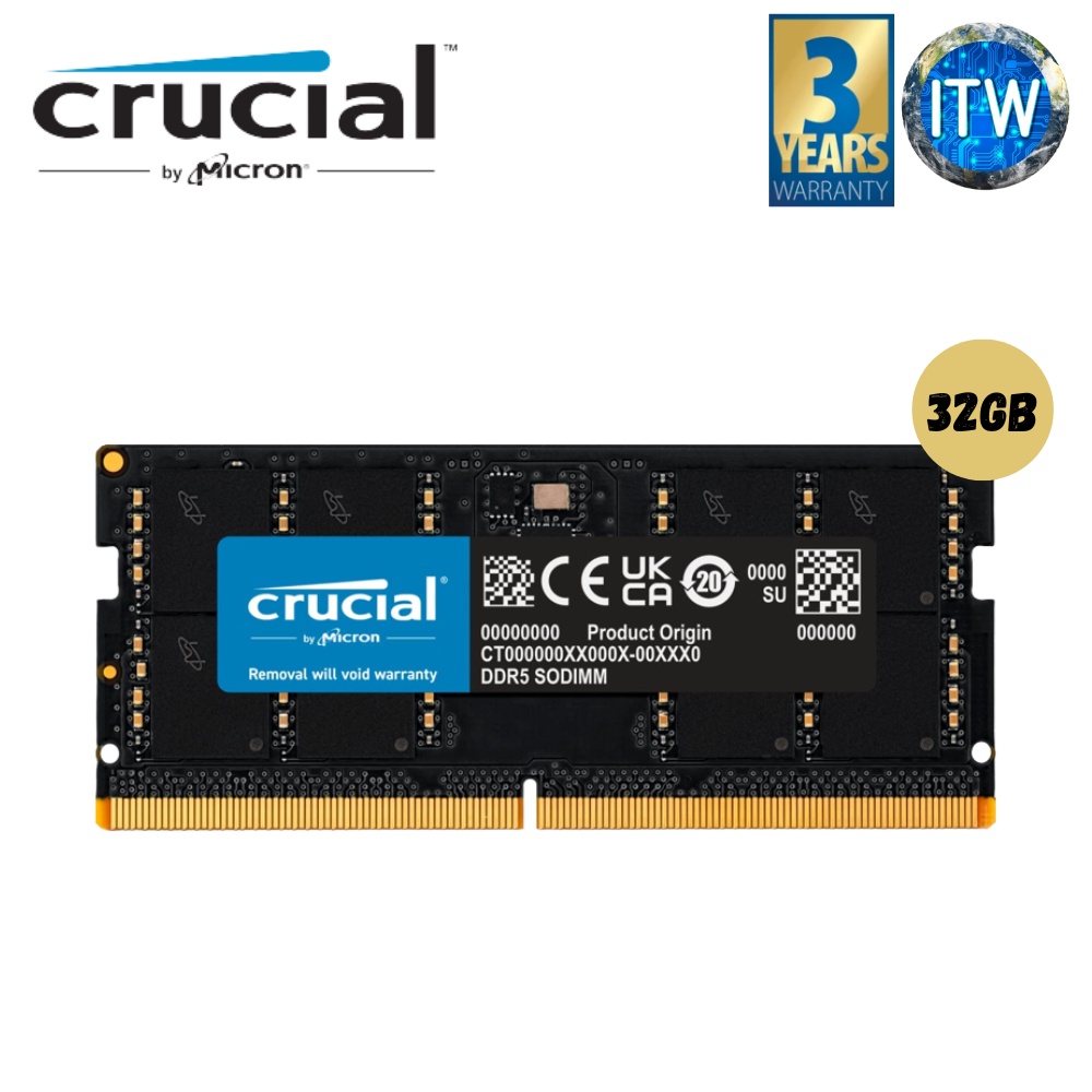 Crucial RAM 32GB DDR5 4800MHz SODIMM CL40 Laptop Memory CT32G48C40S5 ...