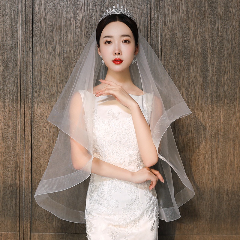 Korean Bridal Headdress New White Medium Headdress Simple Short ...