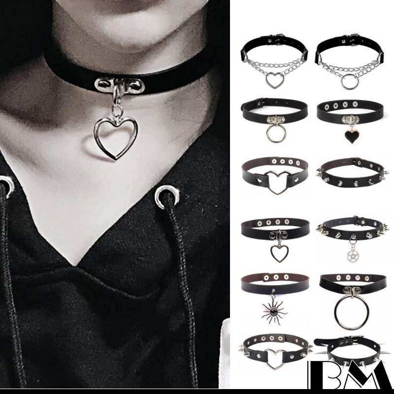 Harajuku Punk Rock Gothic Sexy PU Leather Heart Round Spike Rivet ...