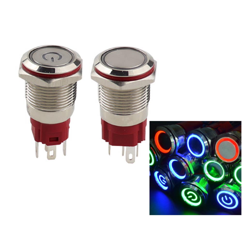 16mm 19mm 22mm 100-240V Metal Push Button Switch Ring/Power LED 250V 5A ...