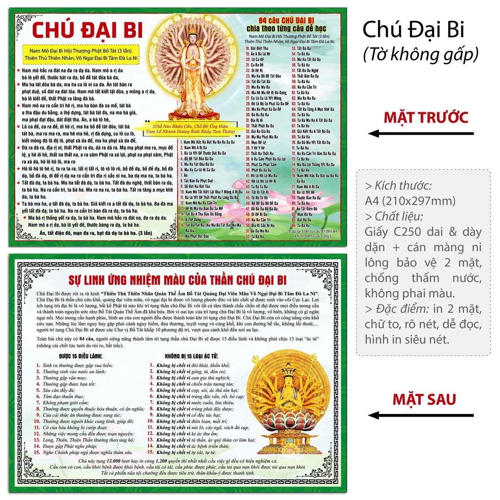 The Great Compassion Mantra, A4 size, made of tough and thick 250 ...