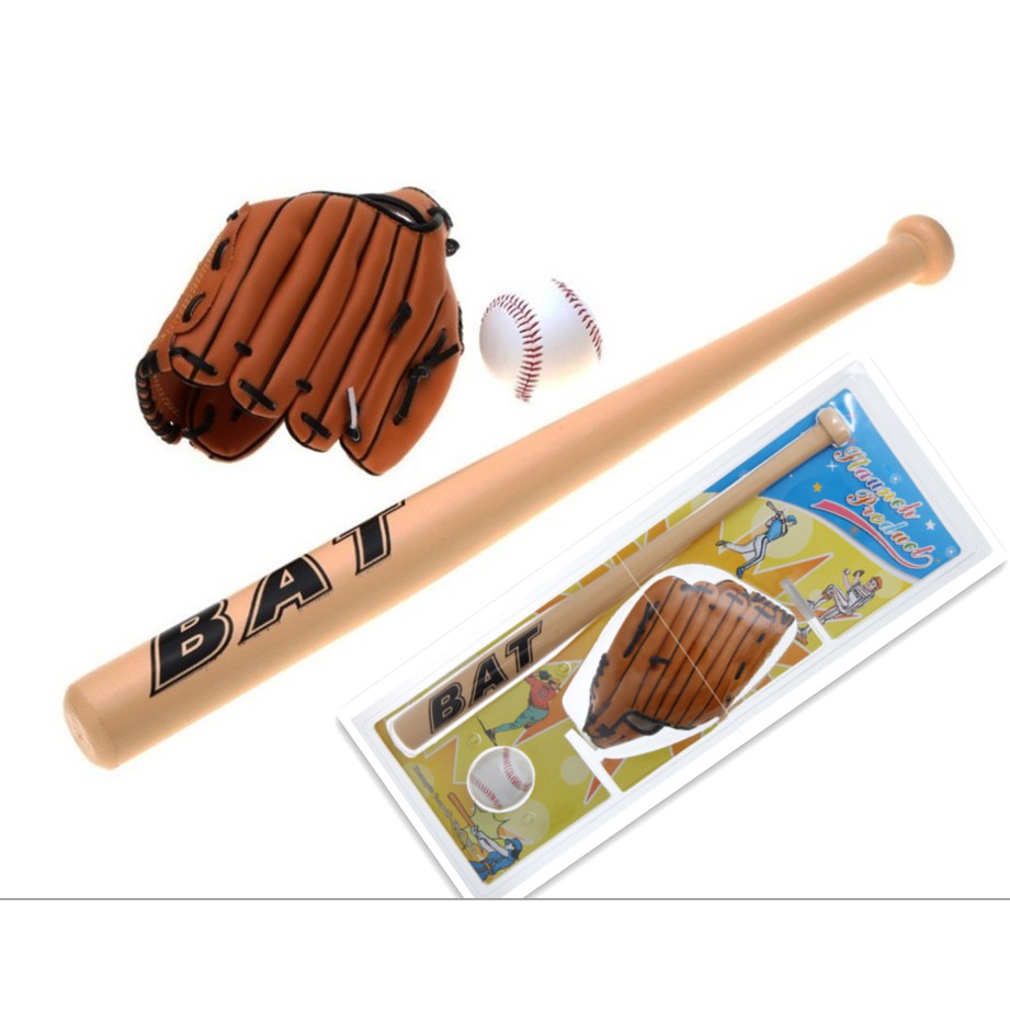 60CM wooden bat set 3N1/ baseball glove baseball more resilient, stable ...