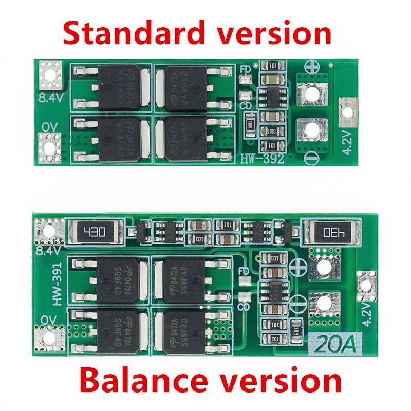 2S 20A 7.4V 8.4V 18650 Lithium Battery Protection BMS Board Standard ...