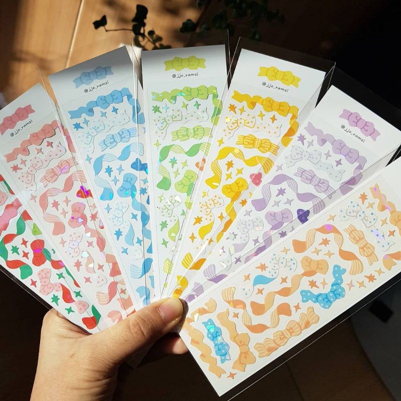 [jjoramzi] El Cute Ribbon Hologram Toploader Polco Korean Sticker ...