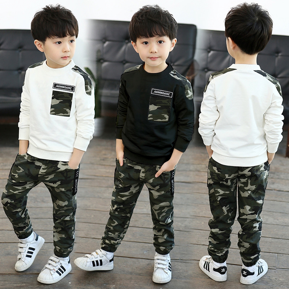 Spring hue Toddler Baby Boys Hip Hop Tops T-Shirt Camo Pants Outfits Pant  Sets 