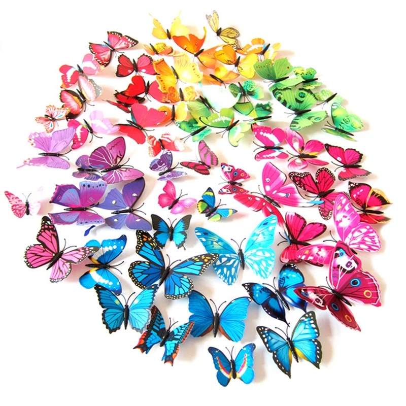 12Pcs Multicolor Single Layer 3D Butterfly Wall Sticker Home Decor For ...