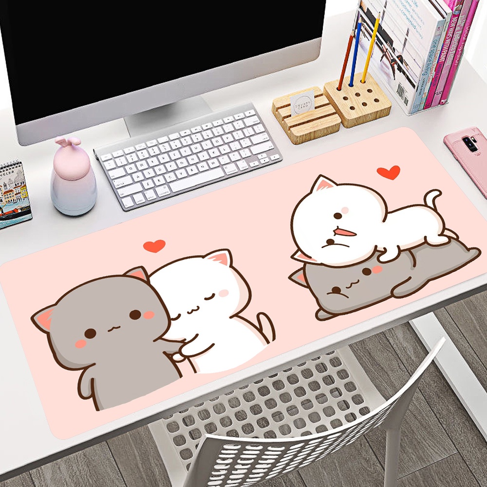 Peach Mochi Cat Gaming Mousepad Desk Mat Computer Gaming Mousepad Anti Slip Natural Rubber With