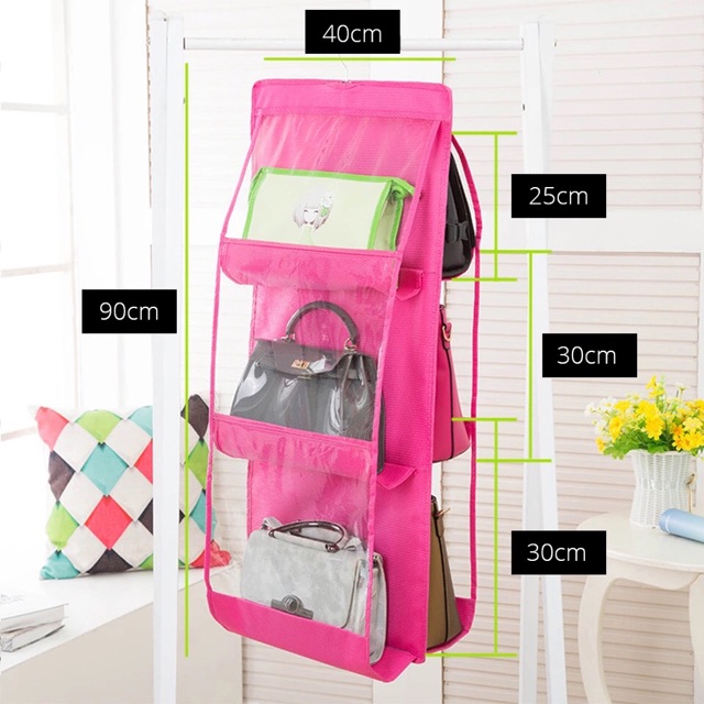 Buy Everbuy Fabric 6-Pocket Hanging Storage Rack for Handbag, Baby Pink,  90x35x35cm Online at Low Prices in India 
