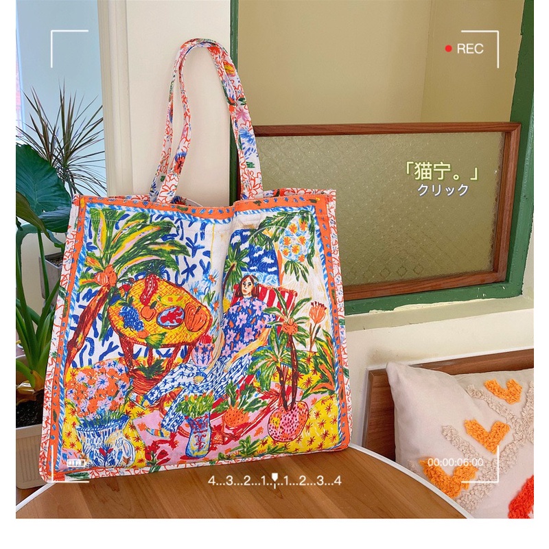 Bohemian Ethnic Style Canvas Bag Commuter Shoulder Bag Niche Design Large Capacity Shopping Bag Women Handbags