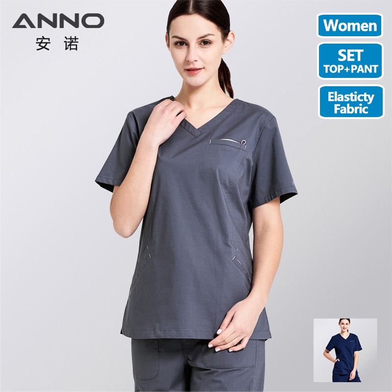 ANNO Cotton Medical Scrubs Set Elastic Fabric With Spandex Surgery Body  Nurse Uniform Women Slim fit Fashion Nursing Dress Beauty Salon Wear