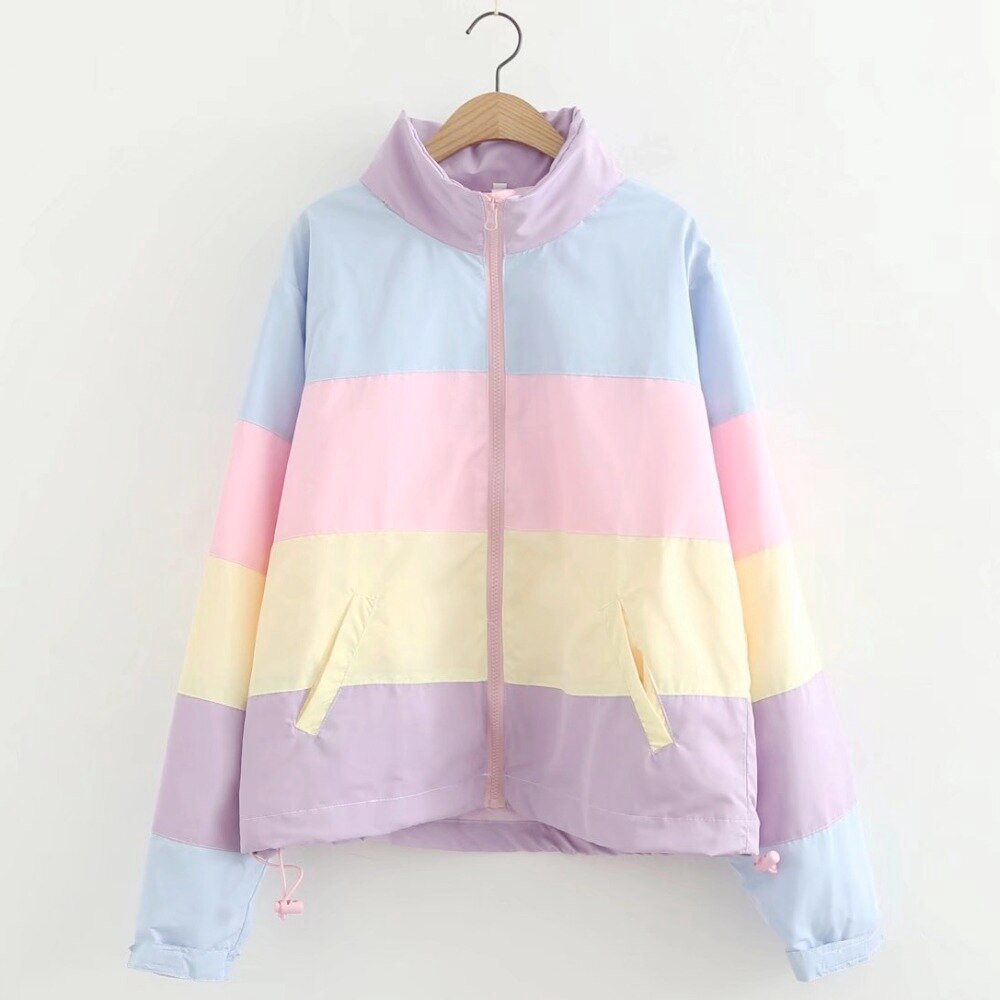 Soft Fresh Rainbow Loose Jacket Thin Section Pastel Color Windbreaker Jacket Harajuku Shopee Philippines