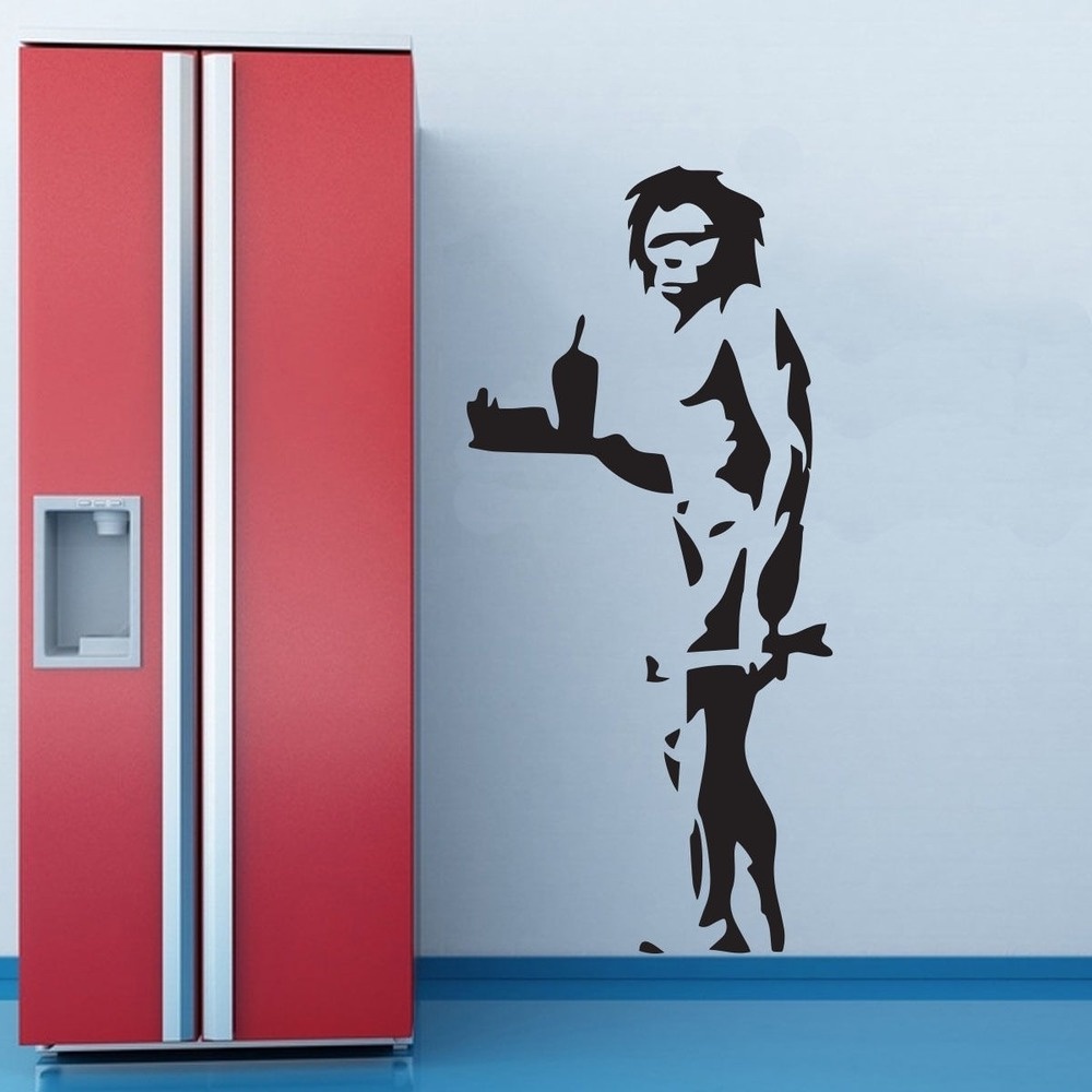 LARGE BANKSY CAVEMAN WALL ART JUNKFOOD STICKER MURAL DECAL KITCHEN ...