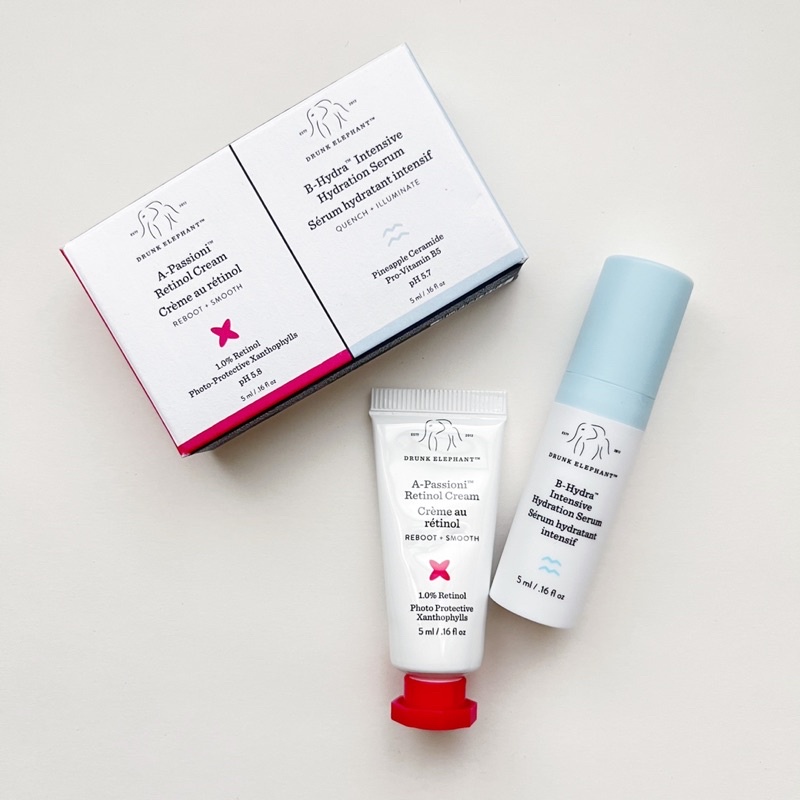 Drunk Elephant APassioni Retinol Cream, BHydra Intensive Hydration