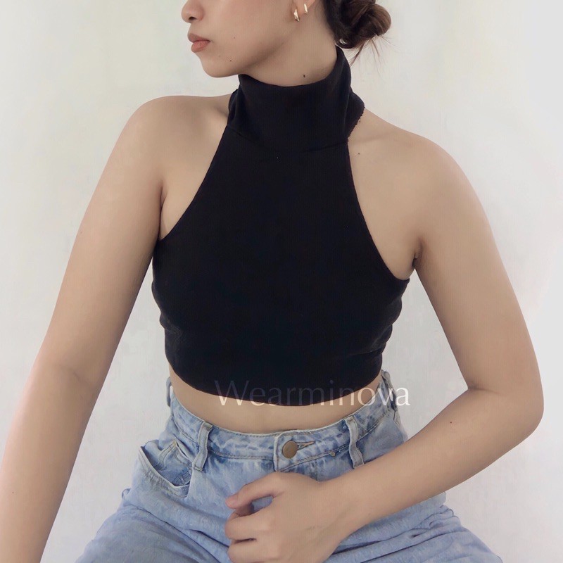 Turtleneck halter 2025 crop top