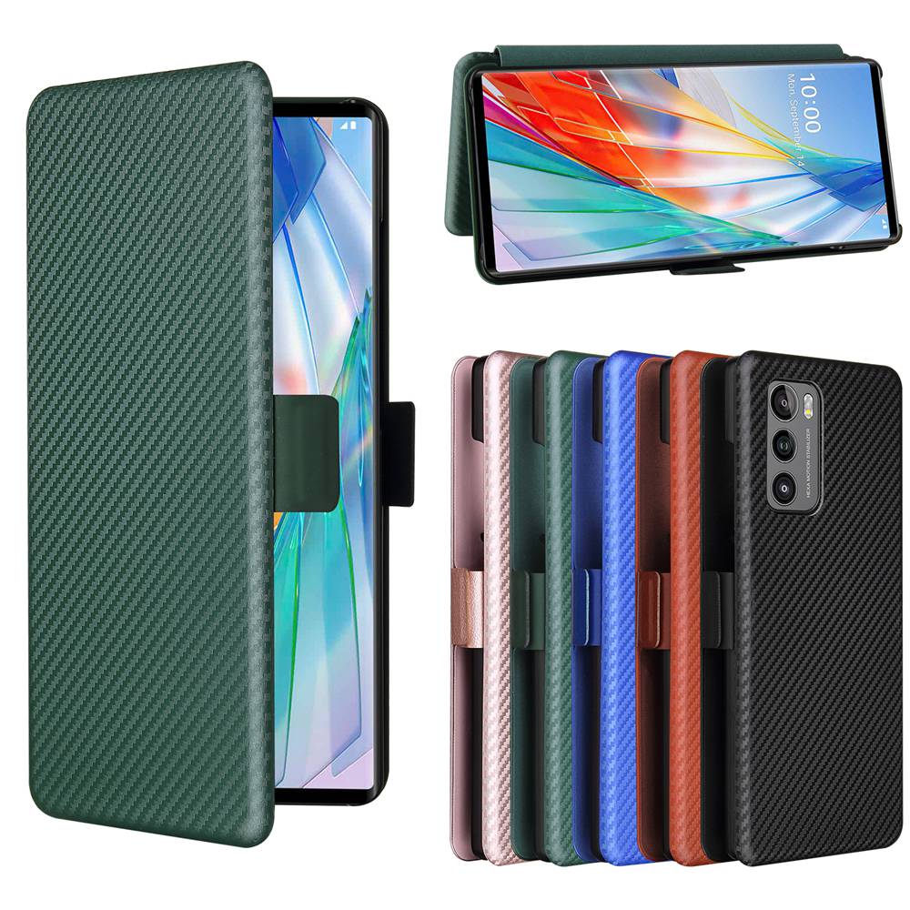 Luxury Carbon Fiber Magnetic Buckle Wallet Case LG Wing 5G PU Leather ...