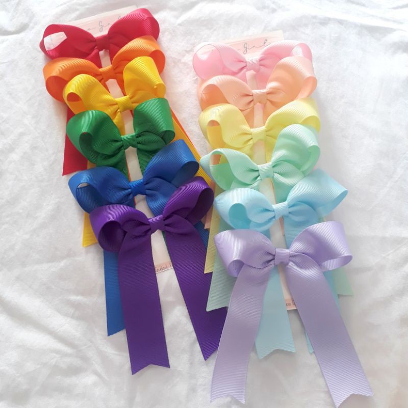 6 pcs. Luna Hair Bow - Laso Girl Pastel & Rainbow Grosgrain Ribbon ...