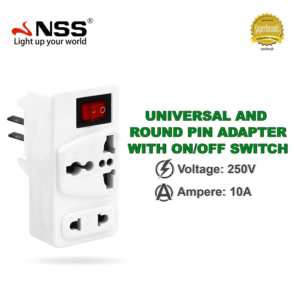 NS-041 Universal Round Pin Adaptor With ON/OFF Switch Travel Adapter ...