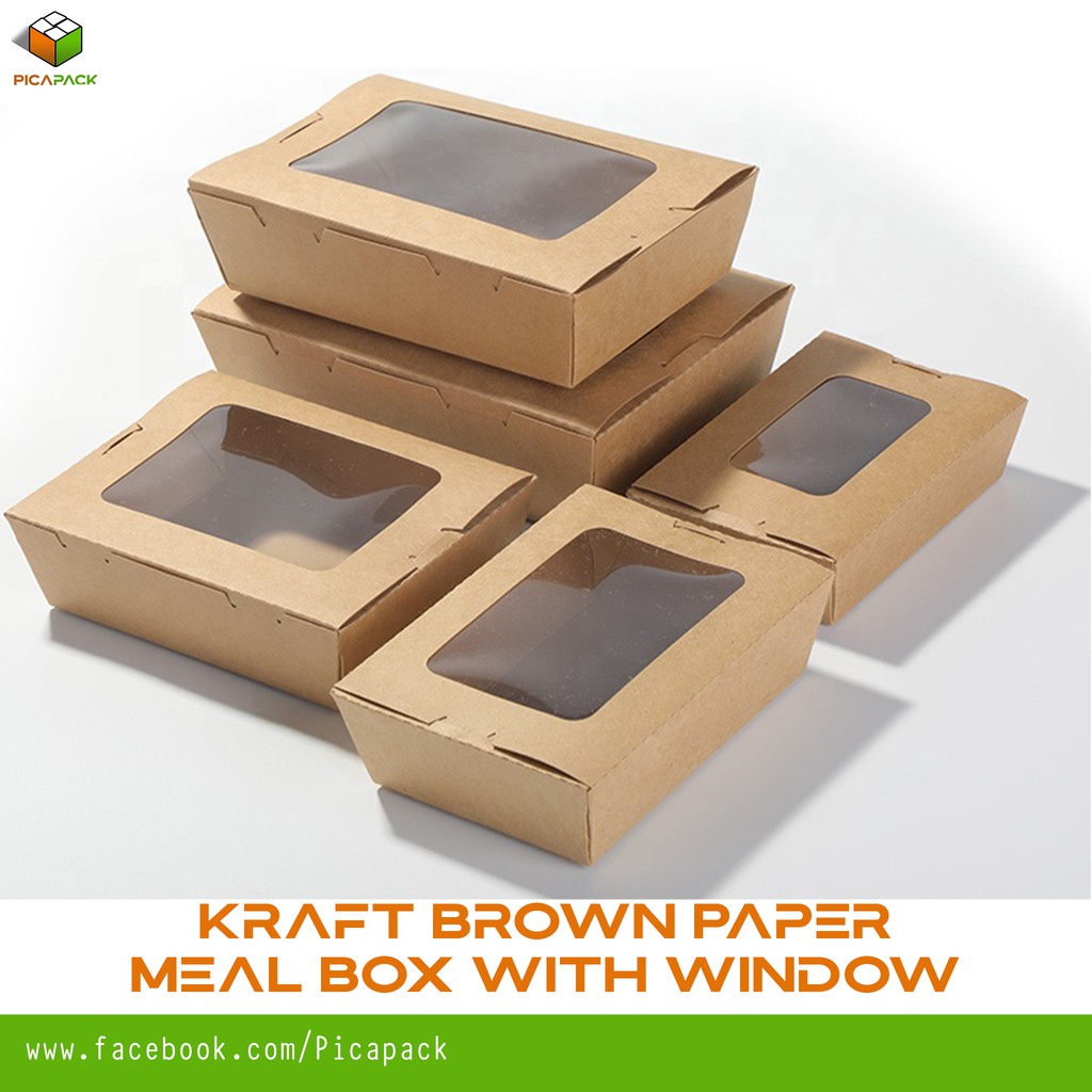 25 PCS Kraft Brown Paper Meal Box with window Lunch Box with window