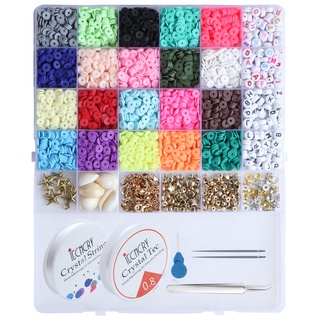 Beads for Bracelet Making Kits, 24 Colors Flat Clay Heishi 6000