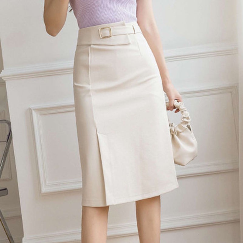 2023 New Spring Korean Style Skirt A-Line Split Hip-Wrapped Mid-Length ...