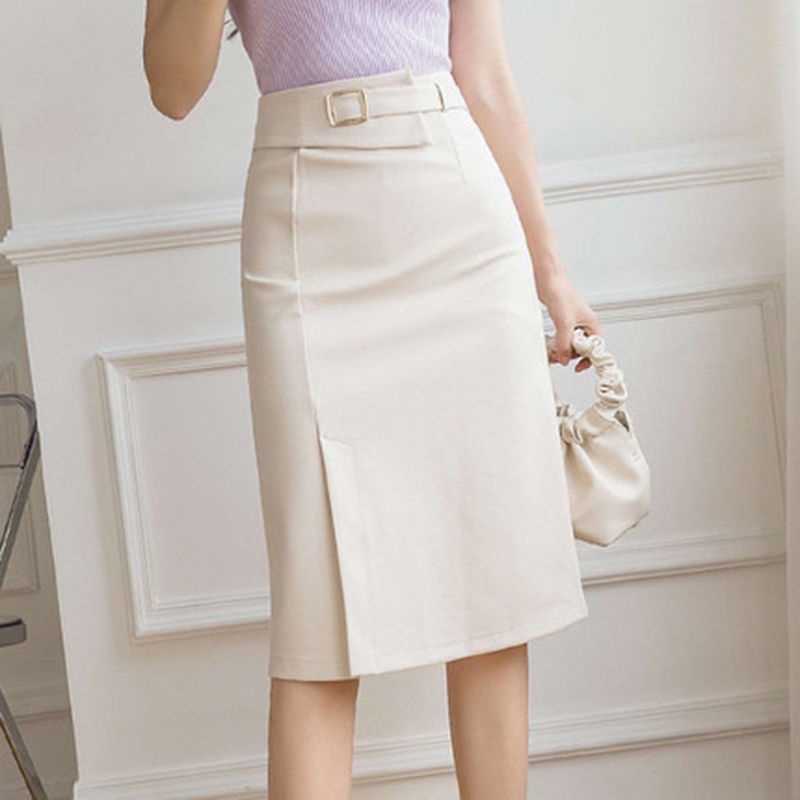 High Waisted Midi Skirt In Beige, MOE