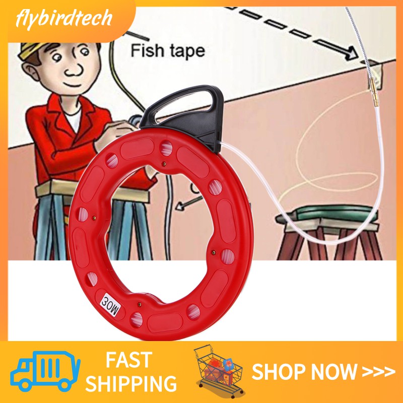 30m Fiberglass Fish Tape Reel Puller Flexible Nylon Conduit