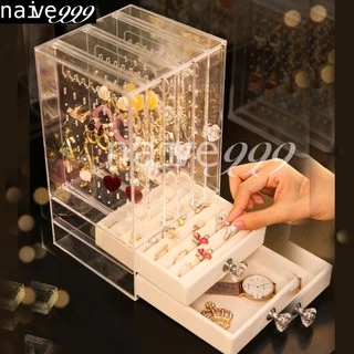 Earring Storage Box Acrylic Jewelry Storage Holder Ring Clear Plastic  Transparent Jewelry Display Stand with 5 Drawers 120 Small Compartment Tray  for