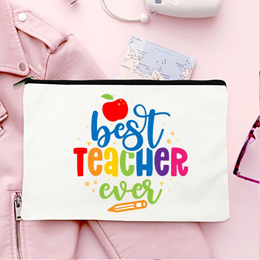 Best Teacher Ever Print Pencil Bags Canvas Pouch Toiletries Storage ...