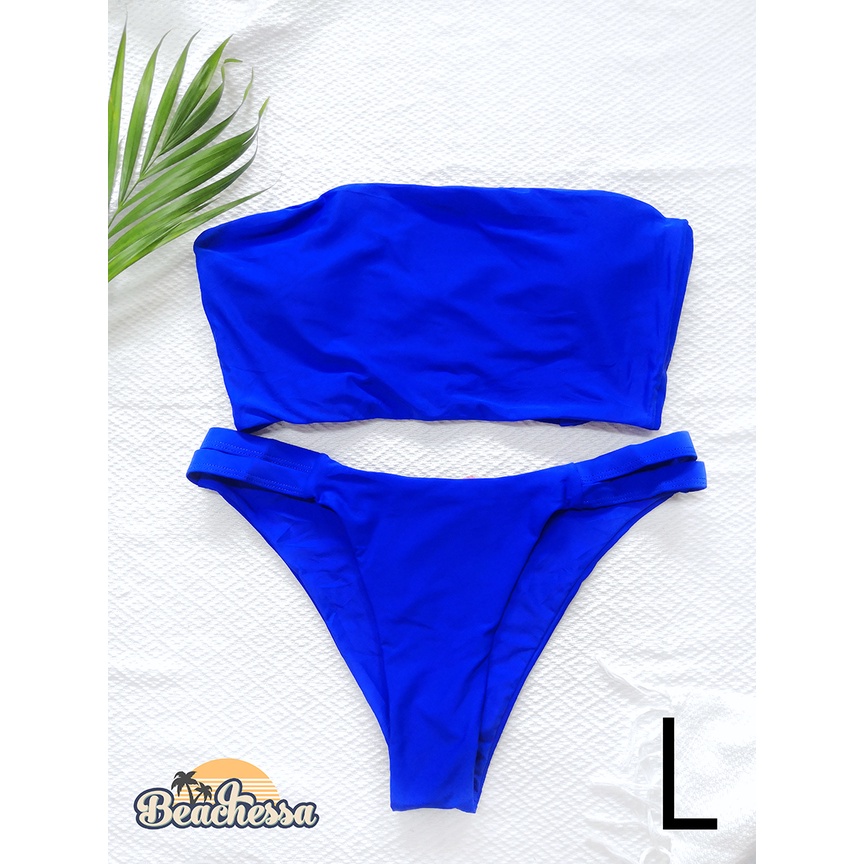 Blue Two-Piece Swimsuit Bikini Set | Shopee Philippines