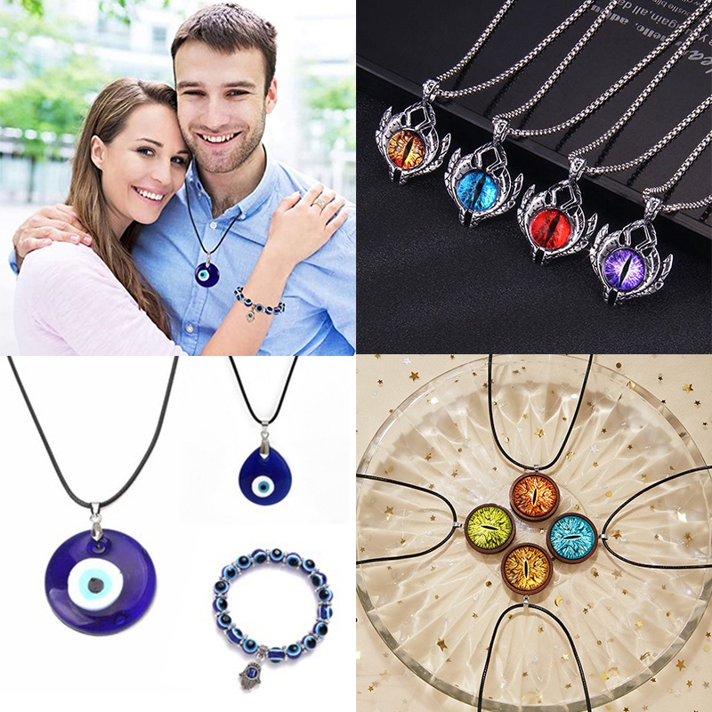 Fashion Blessed Evil Eye Necklace Women Lucky Round Blue Eyes Rope ...