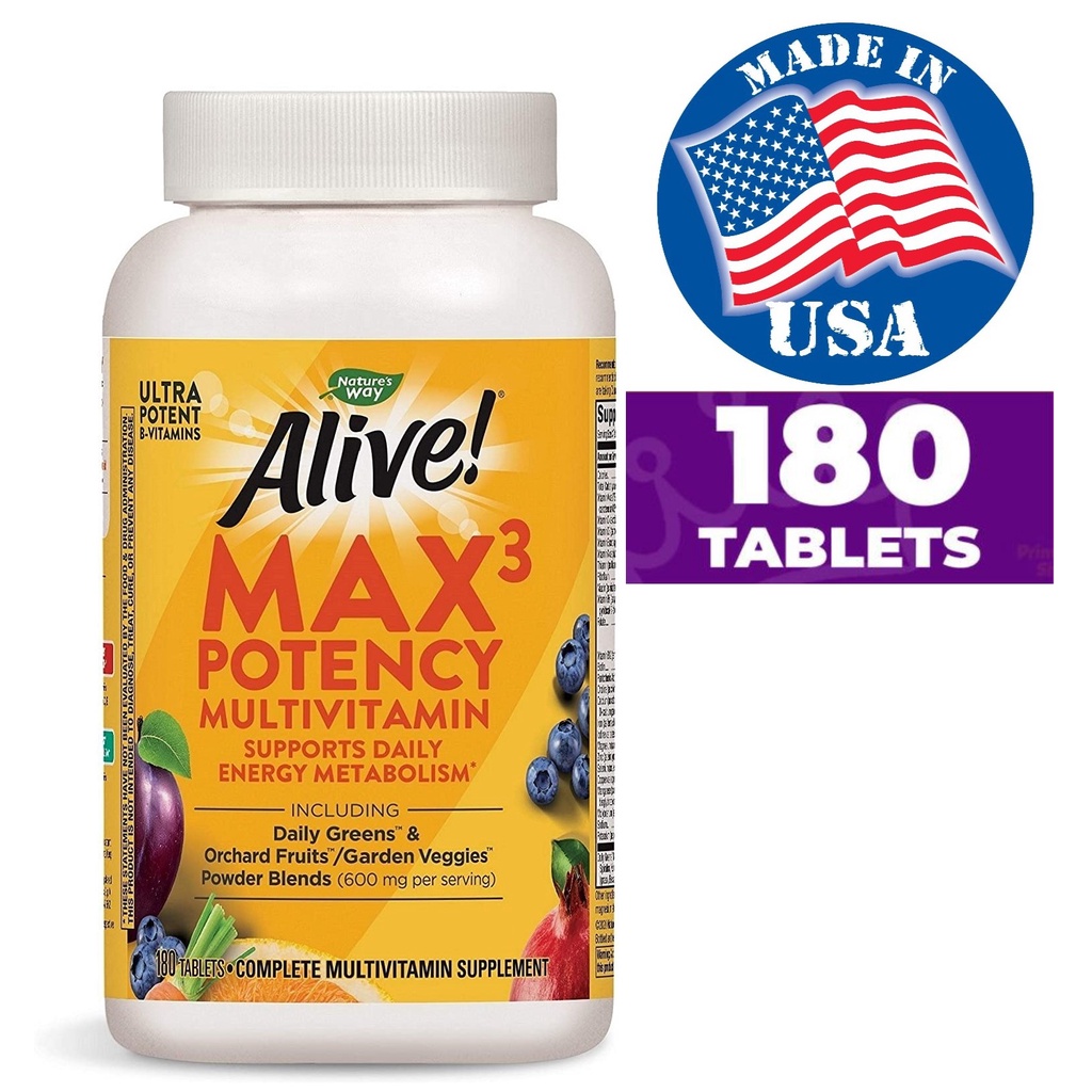 Nature's Way Alive! Max3 Daily 180 Tablets, Multivitamin, Food-Based ...