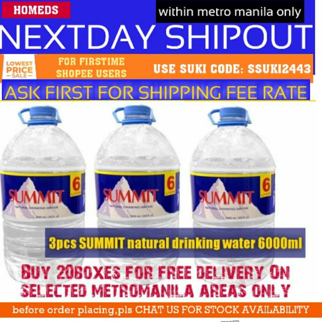 Summit Drinking Water 6000ml X 3pcs Metromanila Delivery Only E