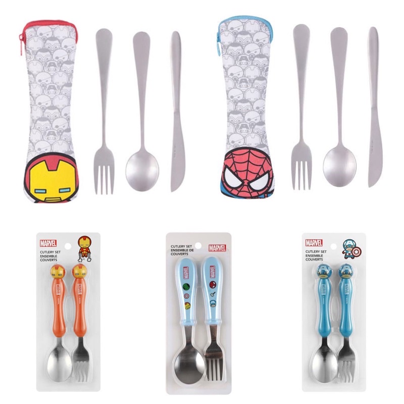 MINISO Marvel Spoon and fork Set Stainless Steel Silverware BPA Free, Cute  Flatware with Travel Case for toddlers - Spider Man 